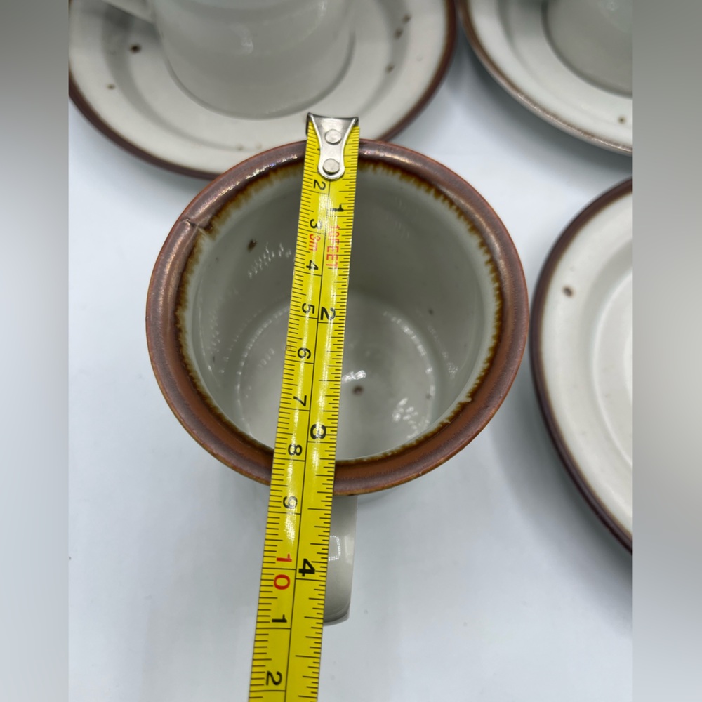 Vtg Dansk 4 Sets Mugs Cups Saucers Sandstone Brown Band NIELS REFSGAARD Denmark - Picture 3 of 9